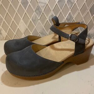 Dansko 'Sam' Leather Mary Jane Clog in Blue Size 42